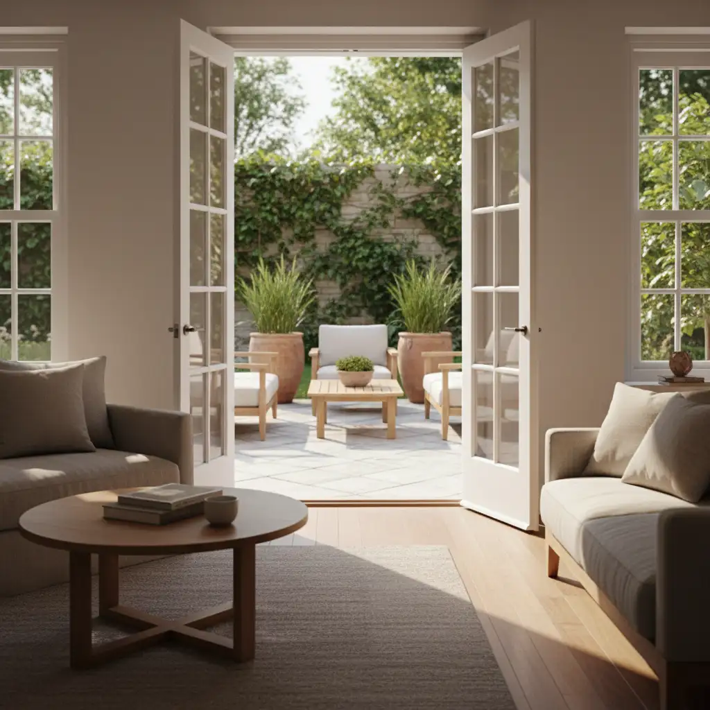 Open Outdoor Lounge with French Doors 2