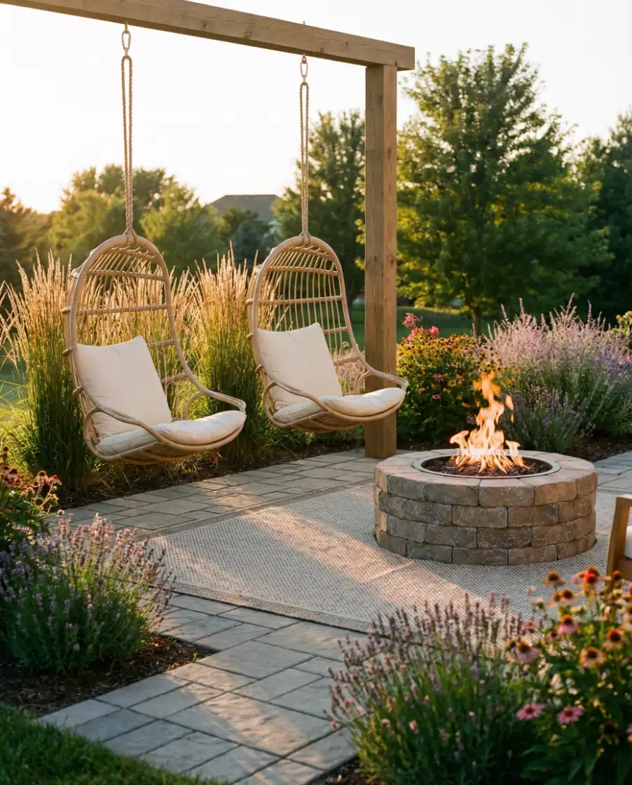 Paver Patio Fire Pit with Swings 1