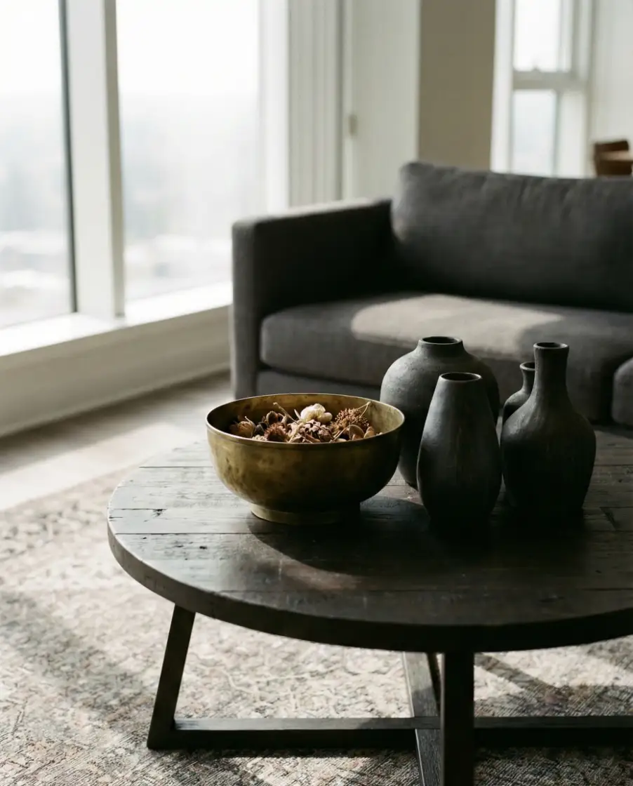 Round Black Table with Dramatic Mood 1