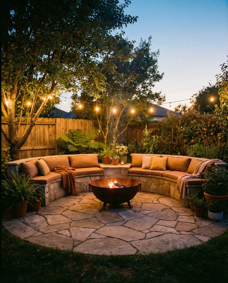 Round Patio Centered Around a Fire Bowl 1