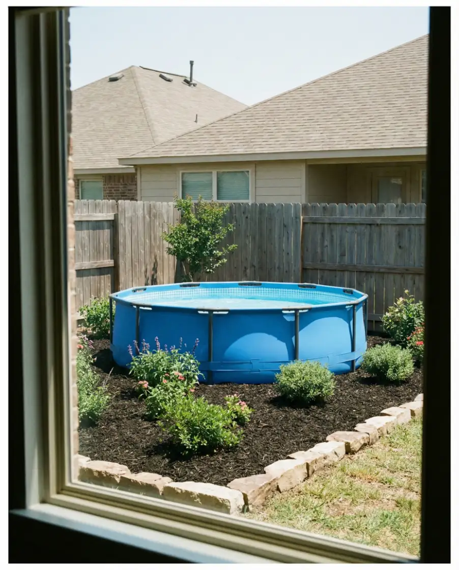 Round Pool with Budget Landscaping Layers 1