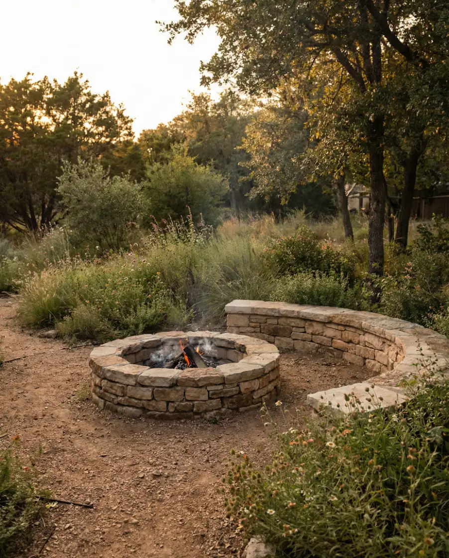 Rustic Stone Fire Pit with Natural Landscapes 1