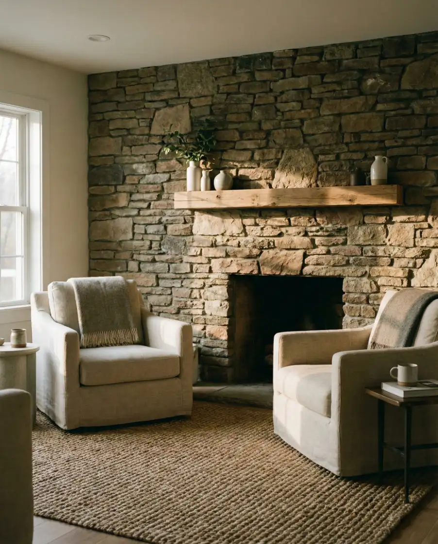 Rustic Stone Fireplace Wall 2