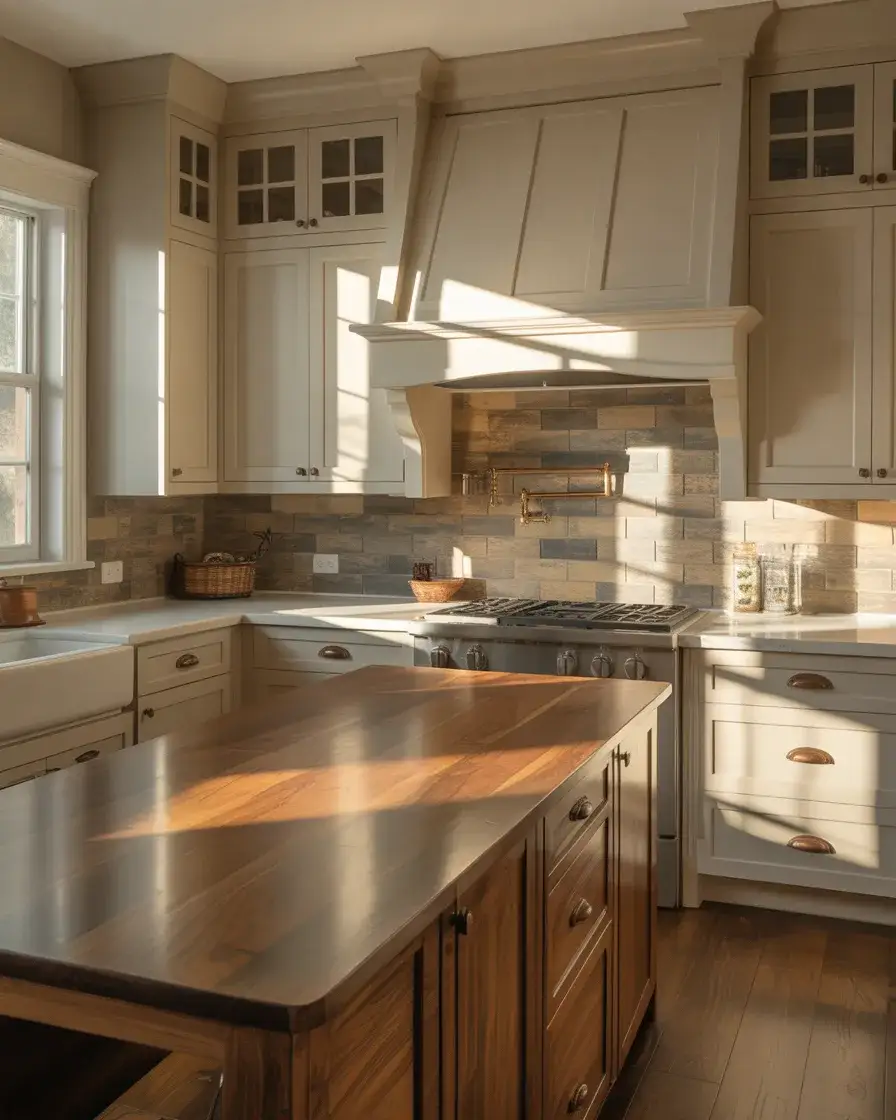 Rustic White Cabinets with Walnut Warmth 1