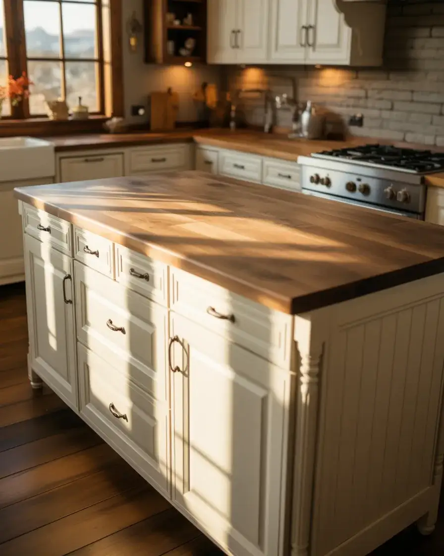 Rustic White Cabinets with Walnut Warmth 2