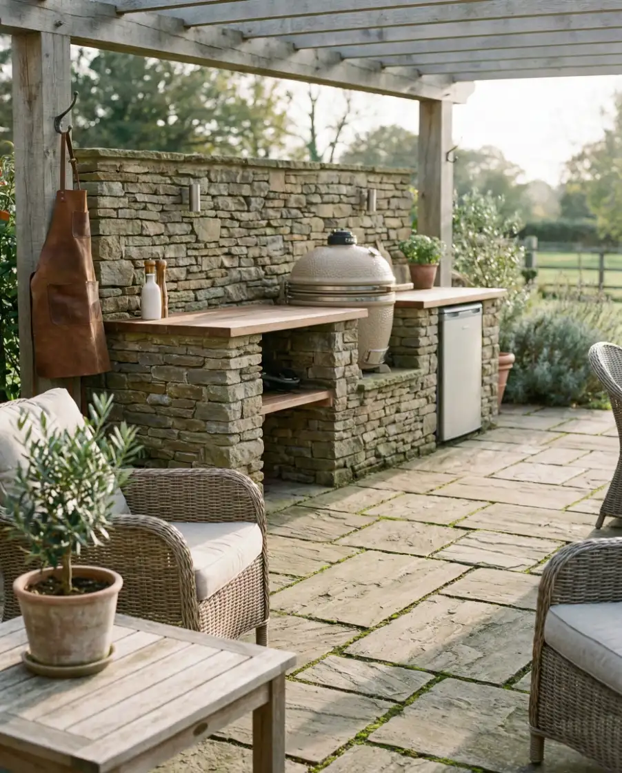 Simple Stone Patio with BBQ Corner 1