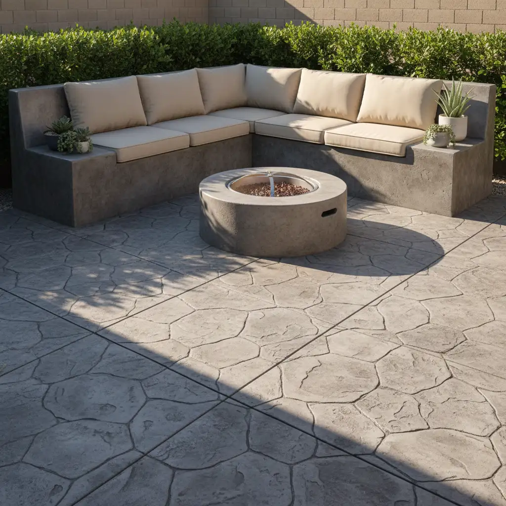 Small Backyard Layout with Stamped Concrete 1