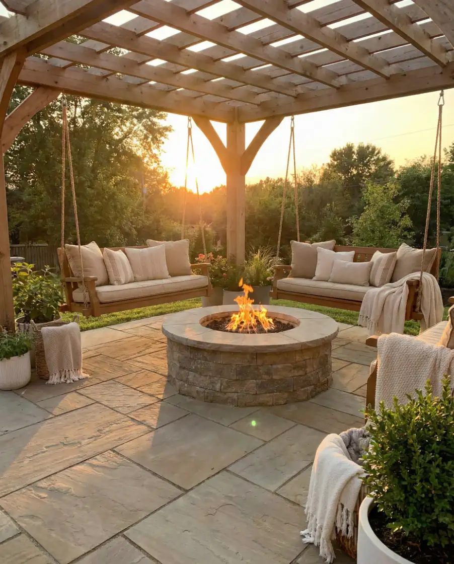 Square Paver Fire Pit with Built-In Swings 1