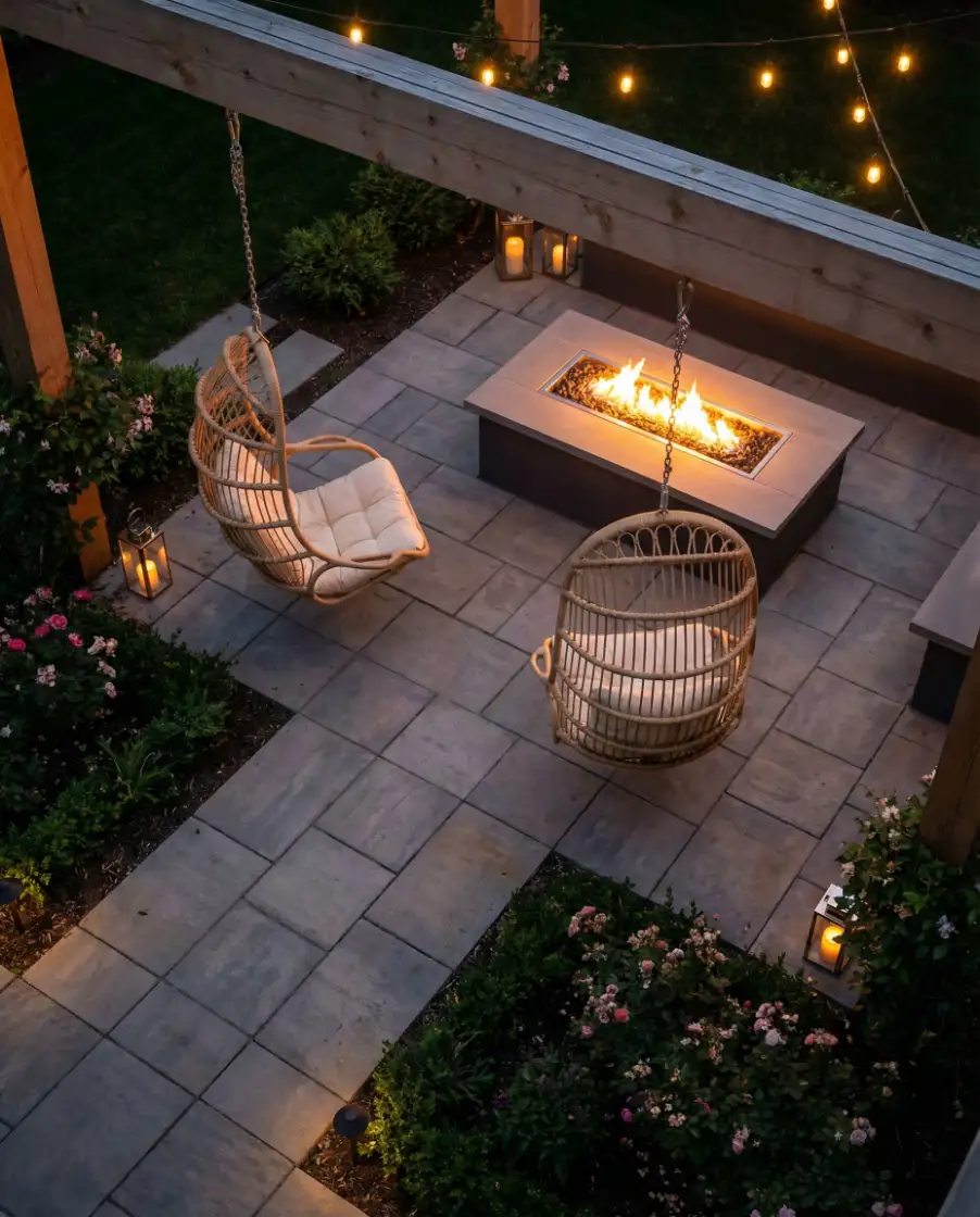 Square Paver Fire Pit with Built-In Swings 2