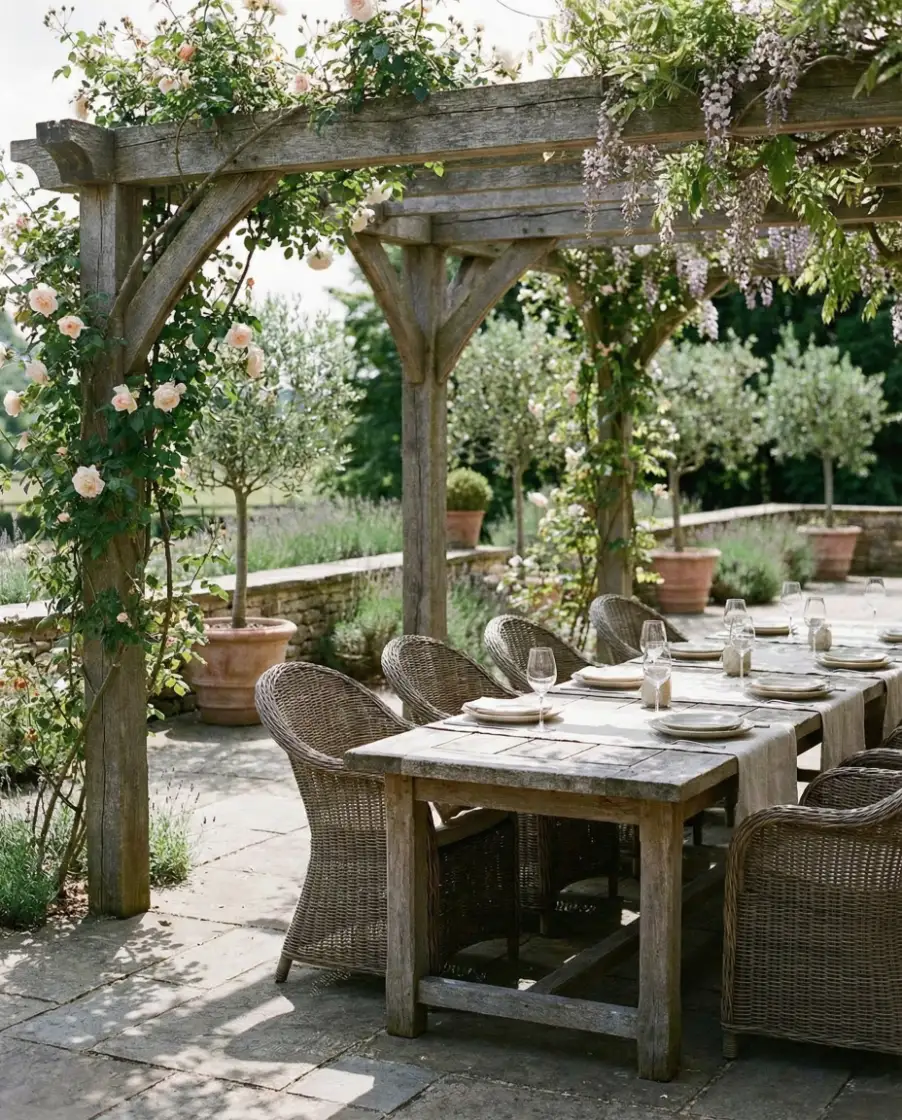 Steel Pergola Defining an Outdoor Dining Zone 1