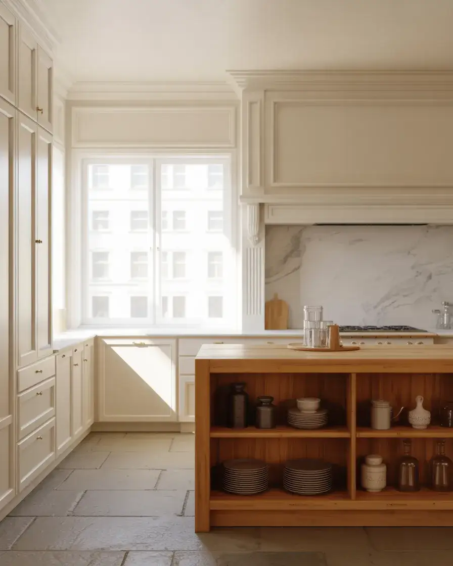 Warm Traditional White Cabinets with Oak Details 2