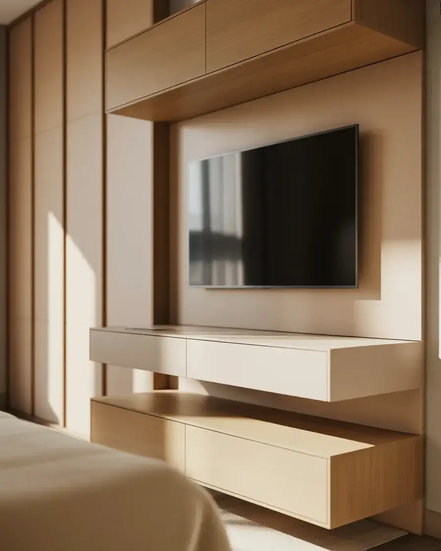 Bedroom Media Wall with Desk 1