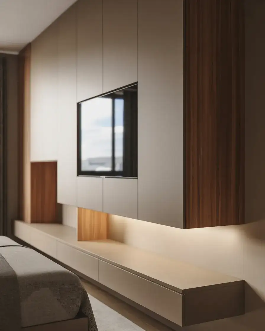 Bedroom Media Wall with Desk 2