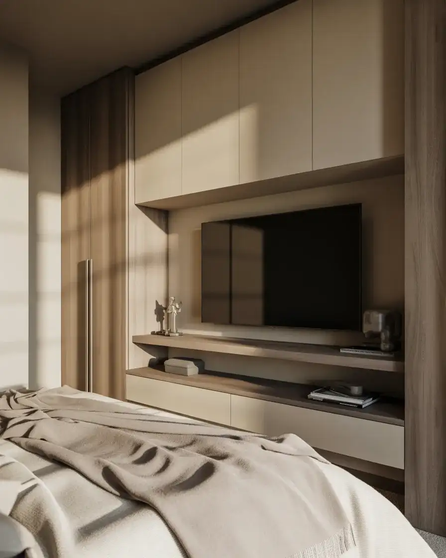 Bedroom TV Wall with Built-In Desk 2