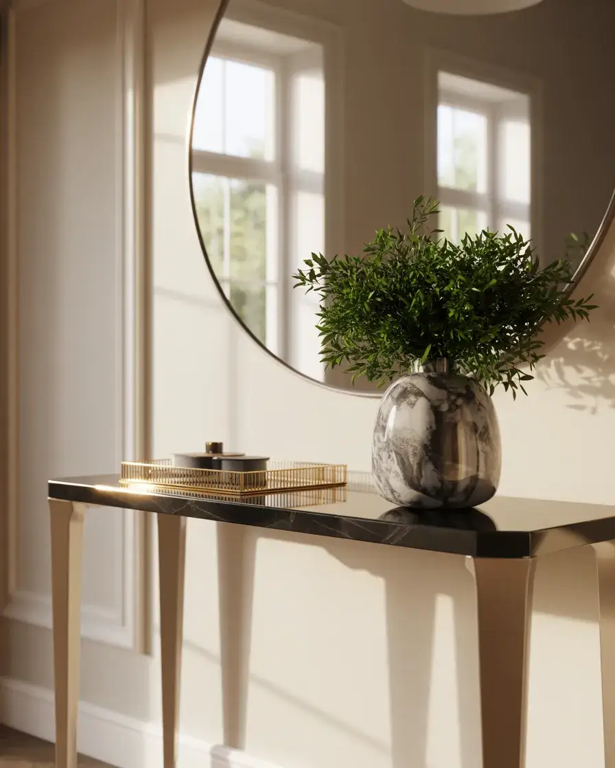 Black Statement Entry Table with Gold Accents 1