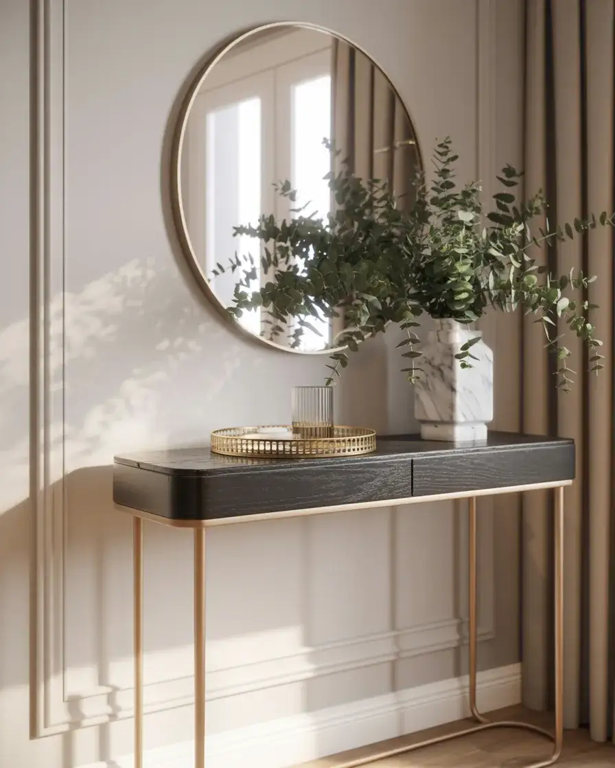 Black Statement Entry Table with Gold Accents 2