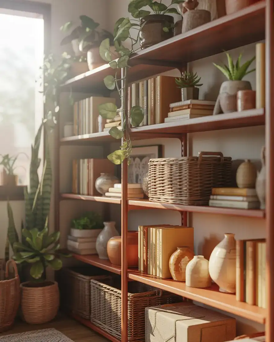 Bohemian Shelf With Plants and Books 1