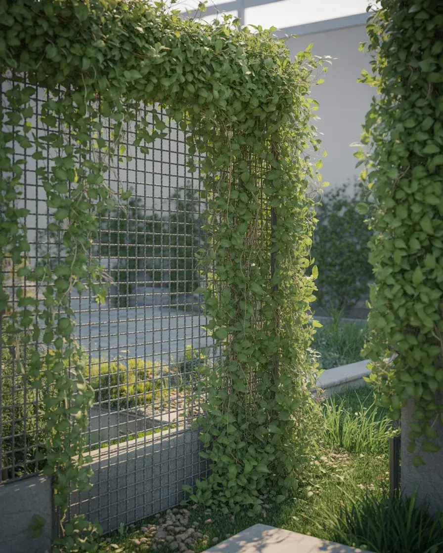 Chain Link Fence With Green Privacy Plants 1