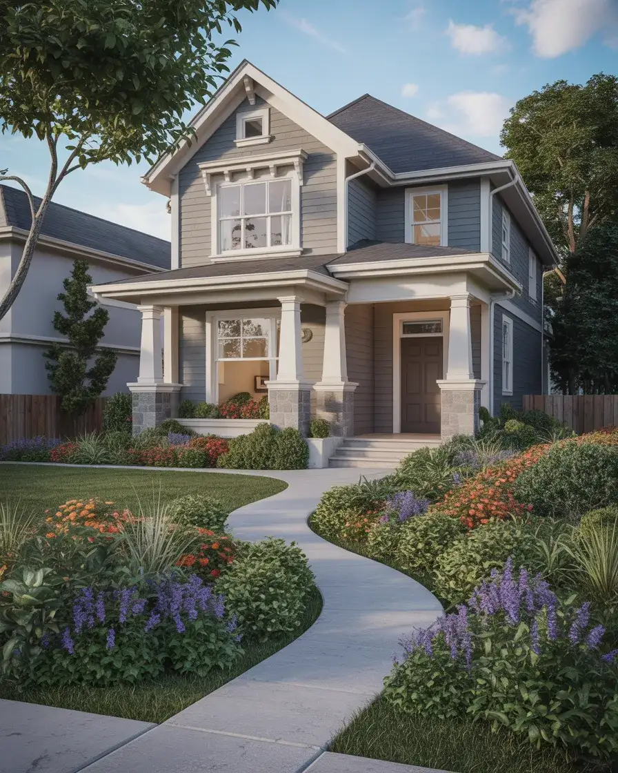 Corner House Landscape with Layered Plants 1