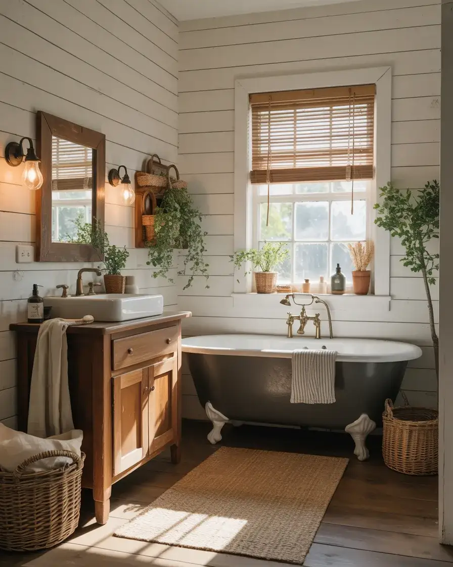 Cozy Farmhouse Bathroom With Vintage Touches 1
