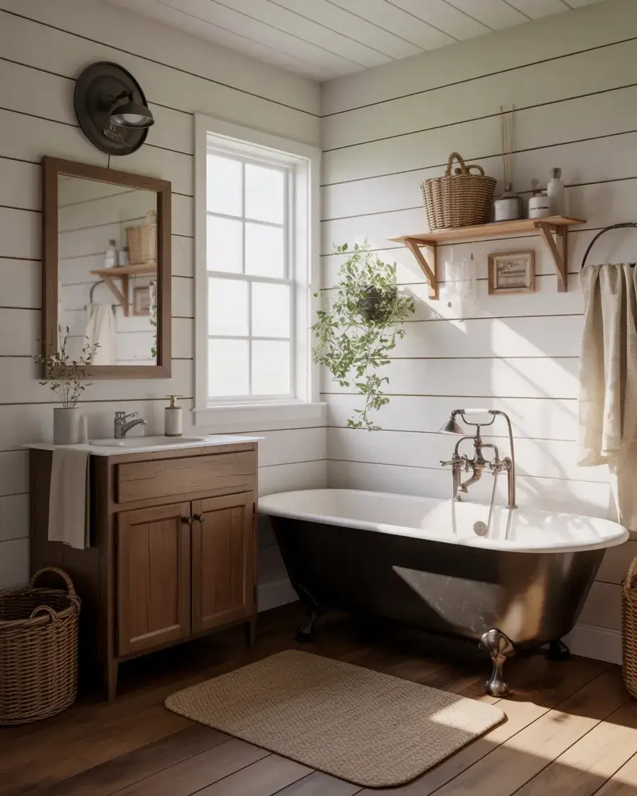 Cozy Farmhouse Bathroom With Vintage Touches 2
