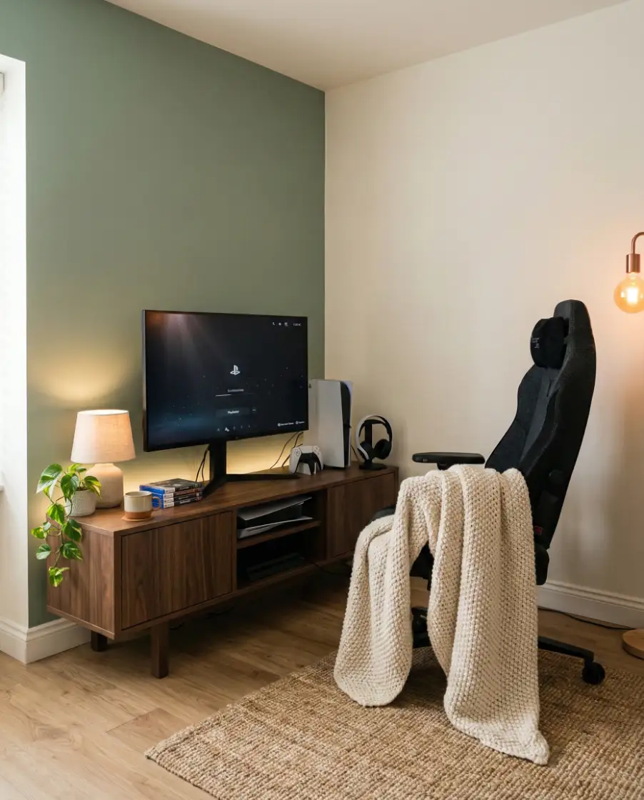 Cozy Green Reading-and-Gaming Nook 2