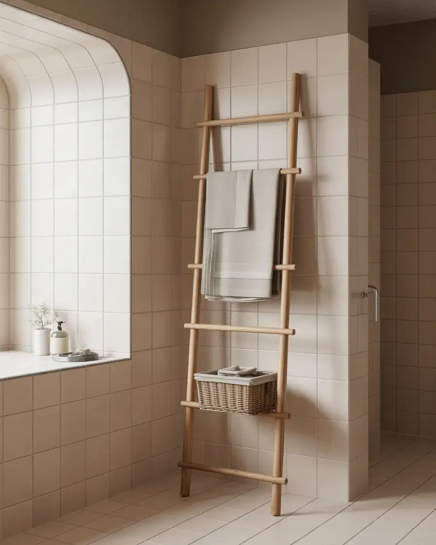 Decorative Bathroom Ladder Storage 1