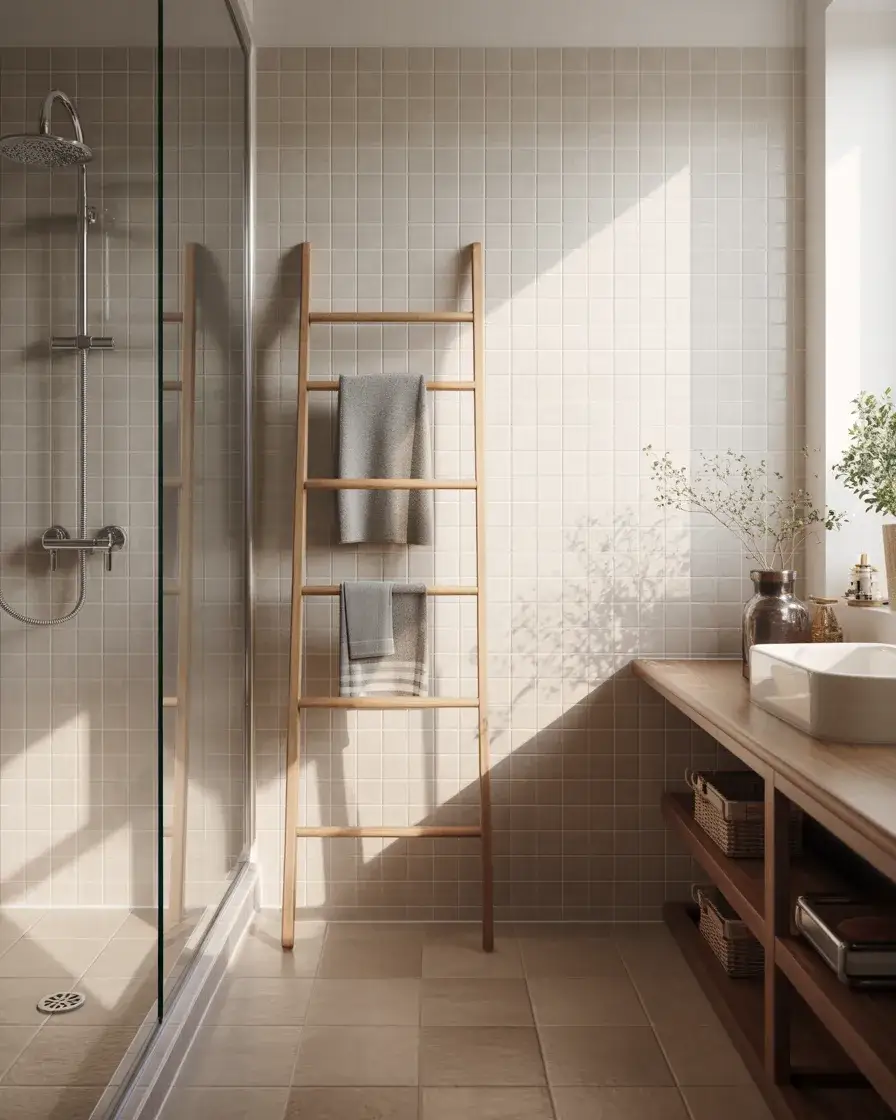 Decorative Bathroom Ladder Storage 2