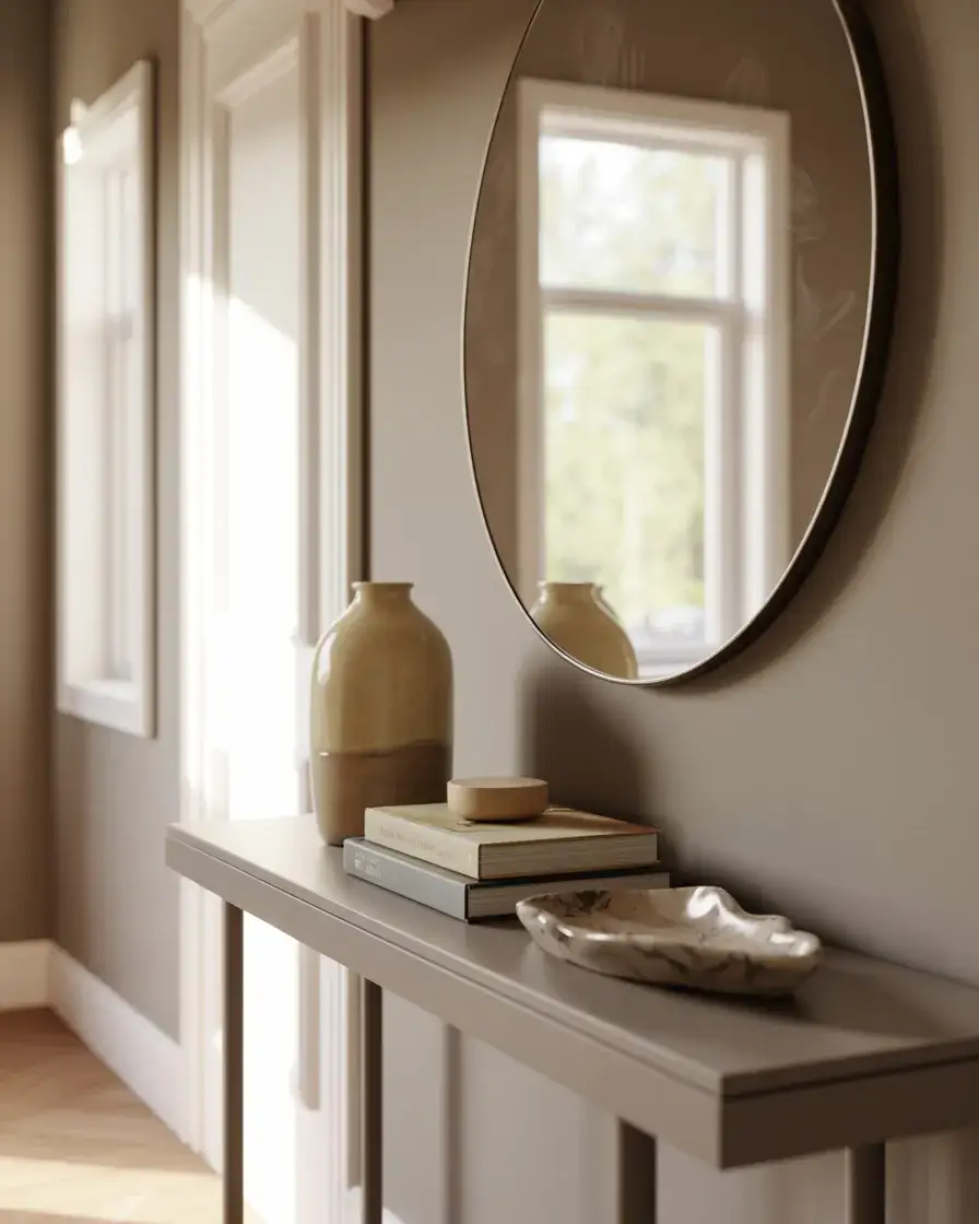Elegant Entry Table with Mirror and Layered Decor 1