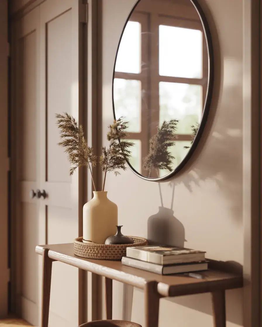 Elegant Entry Table with Mirror and Layered Decor 2