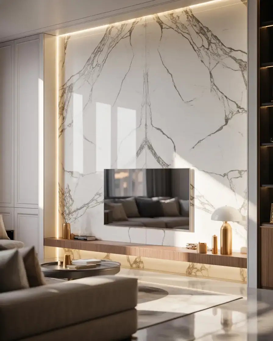 Elegant Marble TV Accent Wall 1