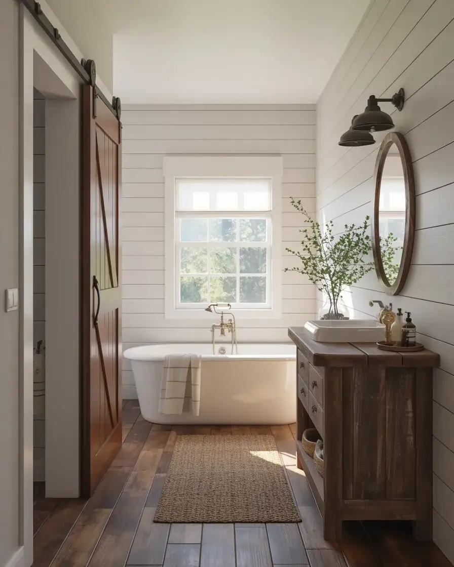 Farmhouse Bathroom With Sliding Barn Door 1