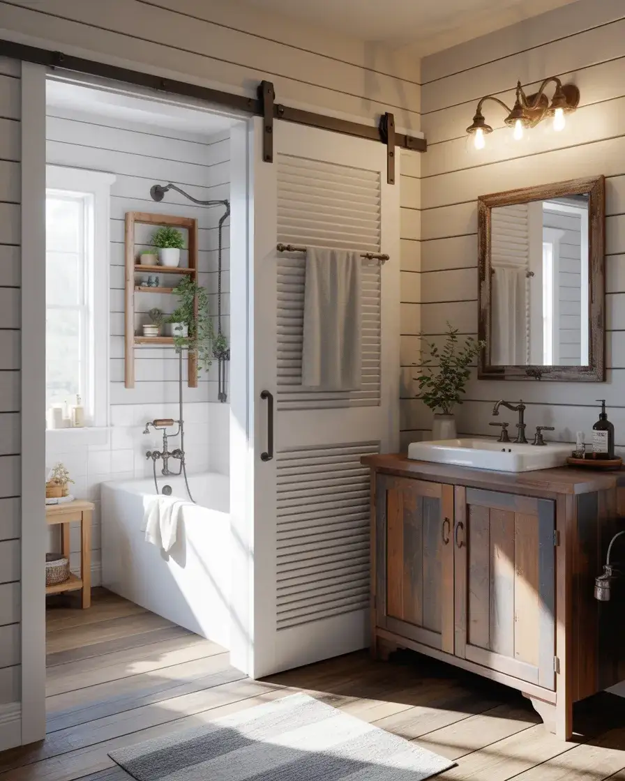 Farmhouse Bathroom With Sliding Barn Door 2