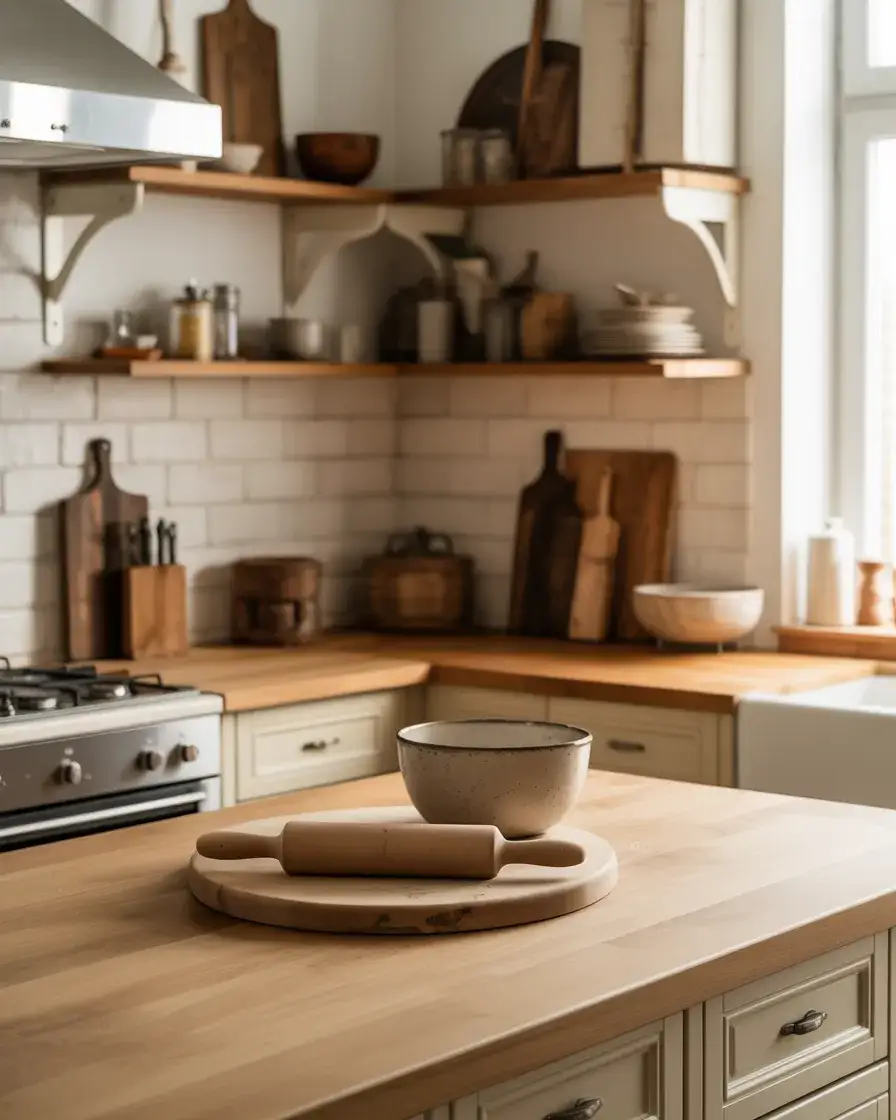 Farmhouse Island with Vintage Kitchen Tools 1