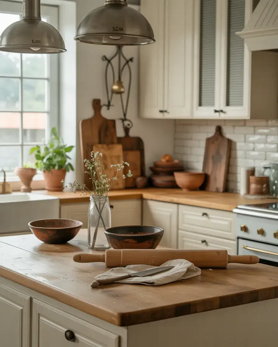 Farmhouse Island with Vintage Kitchen Tools 2