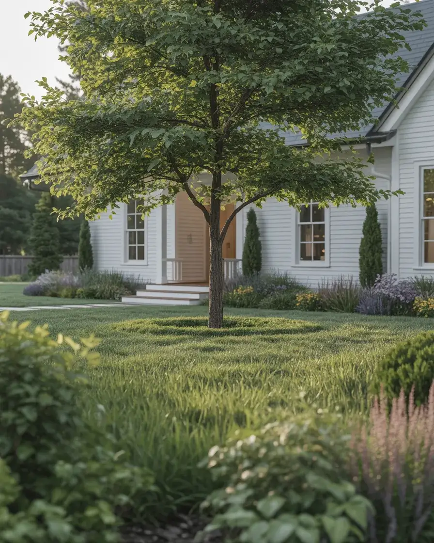 Farmhouse Style Front Yard with a Feature Tree 1