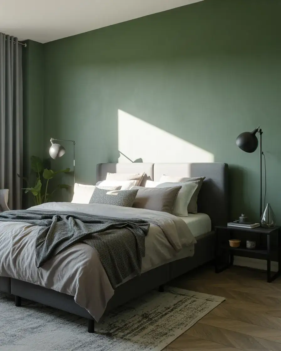 Gray and Green Contemporary Bedroom 2