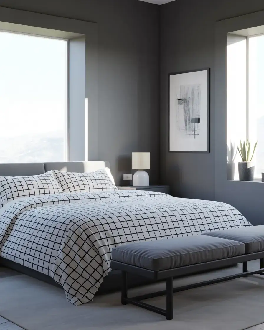 Grey Bedroom with Black and White Graphic Style 1
