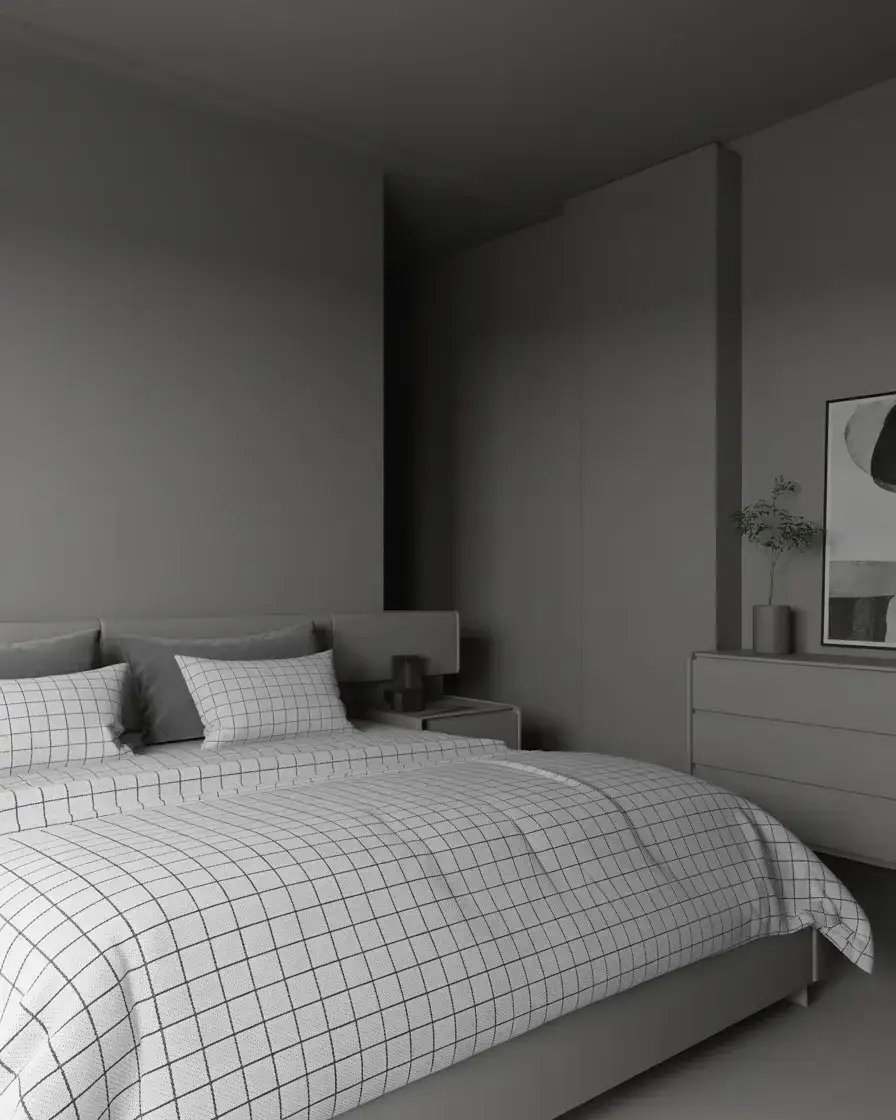 Grey Bedroom with Black and White Graphic Style 2