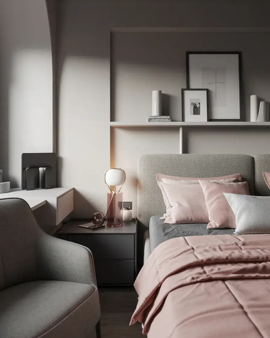 Grey Bedroom with Pink and Black Accents 1