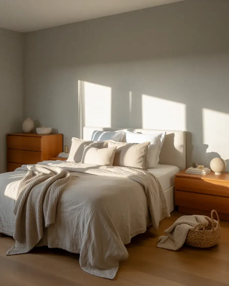 Grey Bedroom with Soft Beige and White Balance 2