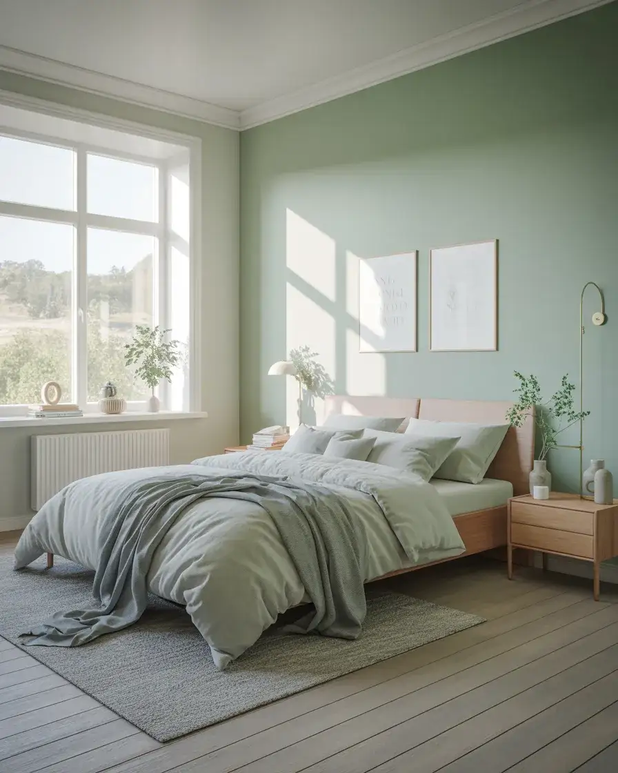 Grey and Mint Scandinavian Bedroom 1
