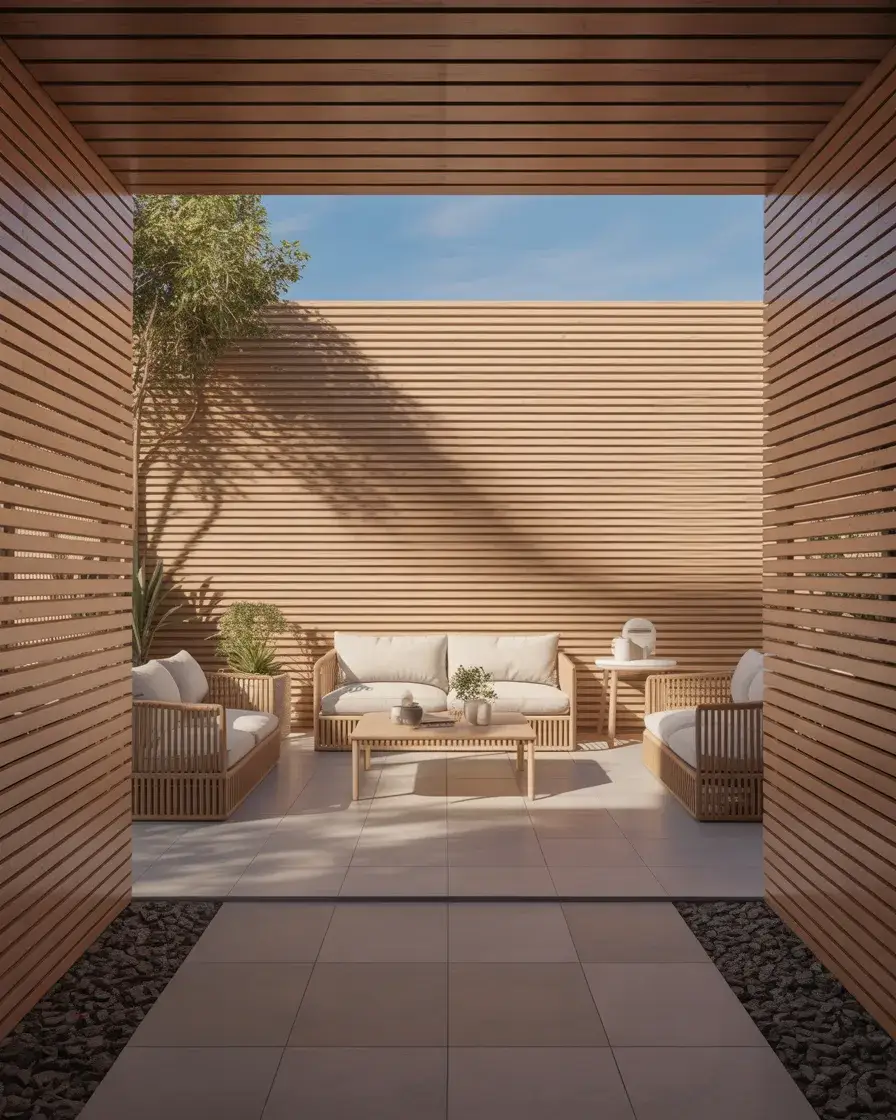 Horizontal Modern Wood Slat Fence 1