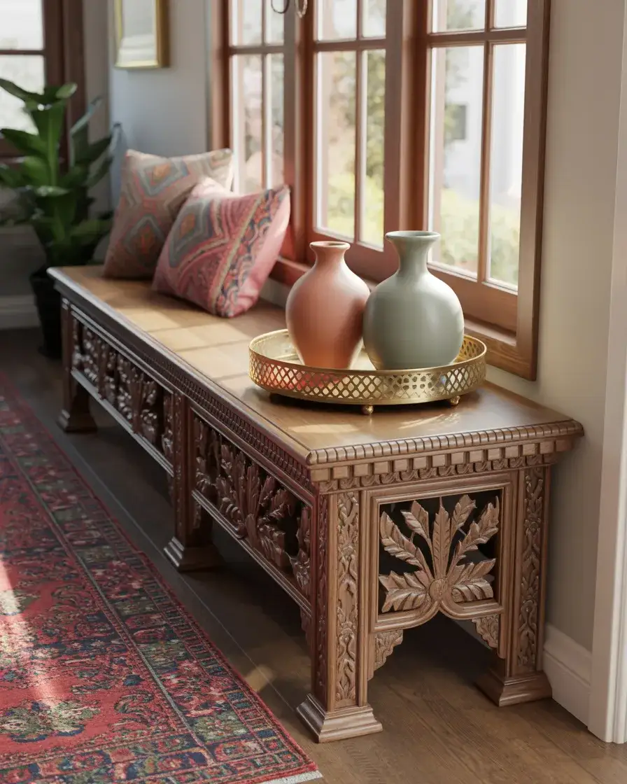 Indian Inspired Entry Table with Colorful Accents 1