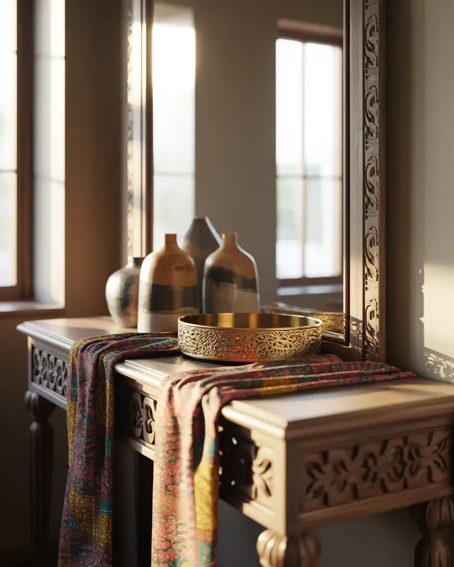 Indian Inspired Entry Table with Colorful Accents 2