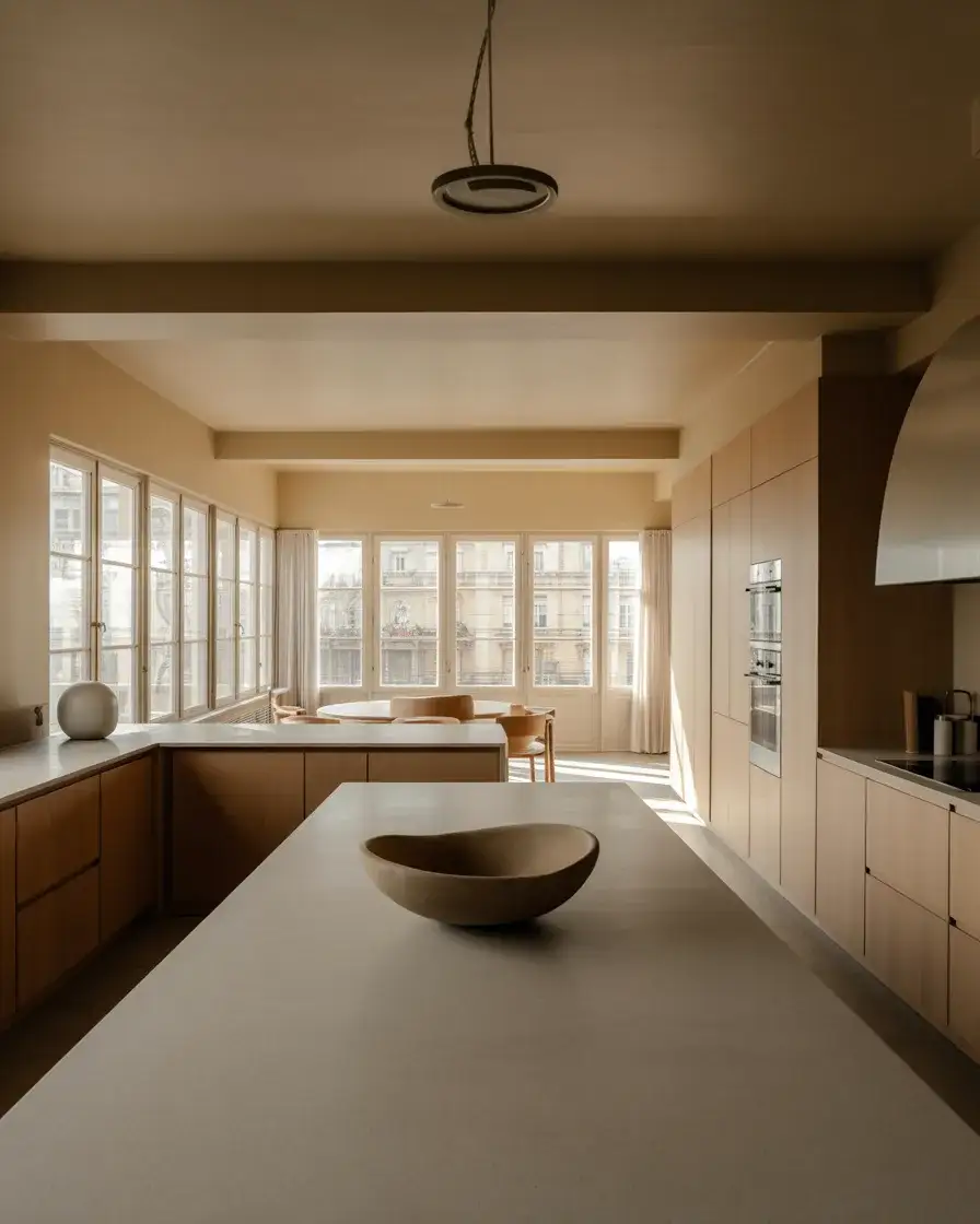 Long Modern Island with Sculptural Decor 2