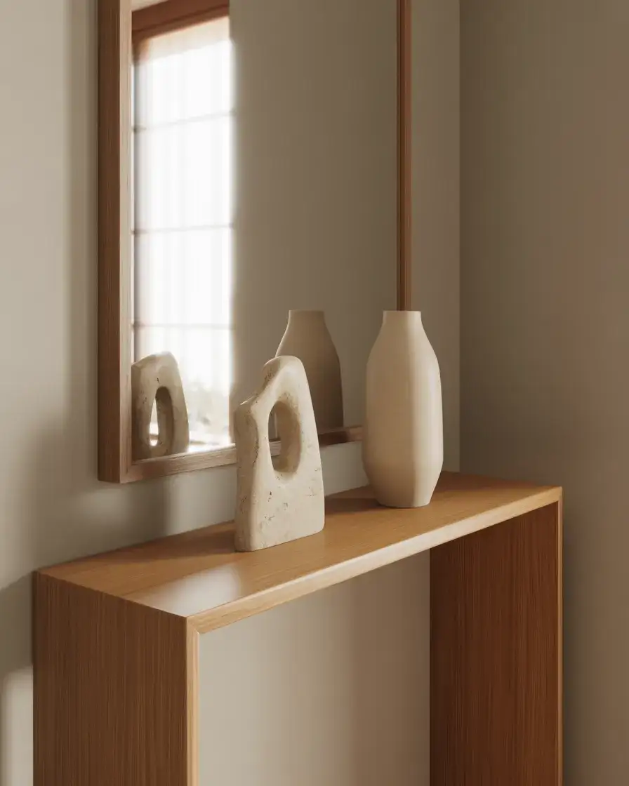 Minimal Entry Table with Sculptural Decor 1