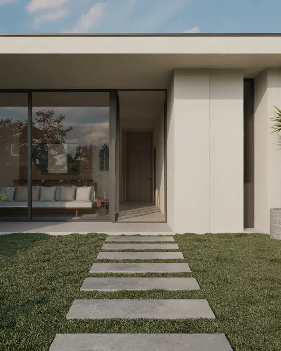 Minimal Front Yard with Clean Lawn and Stone Path 1