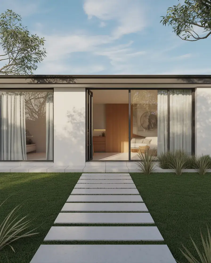 Minimal Front Yard with Clean Lawn and Stone Path 2