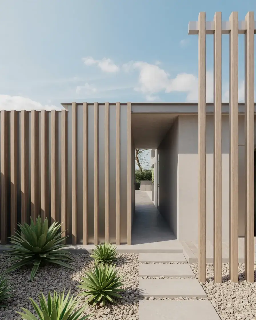 Minimalist Sheet Metal and Wood Fence 2